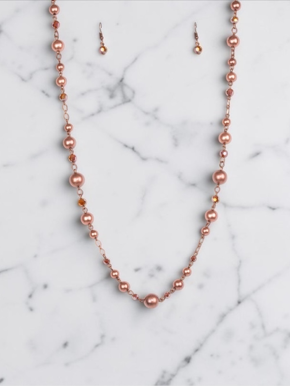 paparazzi Rose Gold Beaded Necklace Set